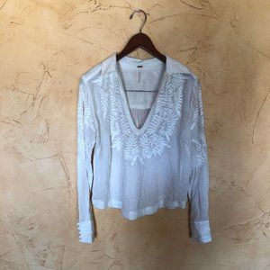 Free people long sleeve embroidery crop top